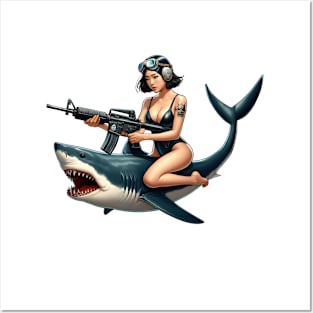 Tactical Girl and Shark Posters and Art